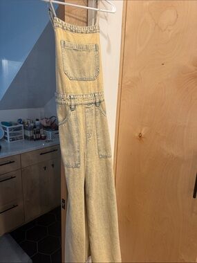 Light Washed Denim Overall Jumpsuit with Patch Pockets